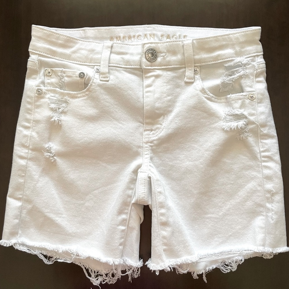 American Eagle Outfitters White Distressed Jean Shorts